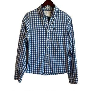 Abercrombie & Fitch Men Muscle Shirt M Blue Button Up Plaid Casual Office Preppy